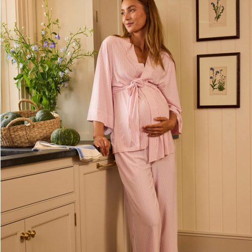 LAKE | Women | DreamModal Pajamas | Carnation Pencil Stripe Maternity Kimono Bundle