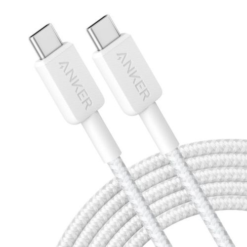 Anker 10' 60W Braided USB-C to USB-C Max Fast Charging Cable - White: Male-To-Male Cord