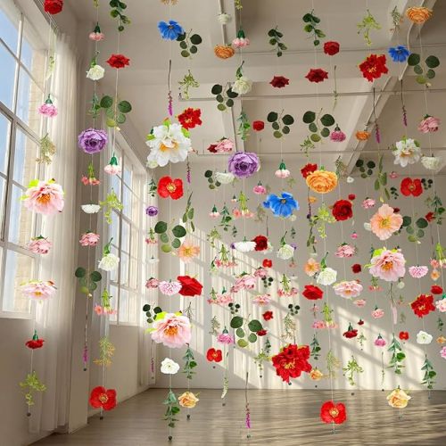 12 Pcs 70.8 ft Flower Garlands Hanging Artificial Wildflower Vine Decor from Ceiling Floating Floral Backdrop Silk Fake Flower Garland for Wedding Home Garden Wall Arch(Floral)