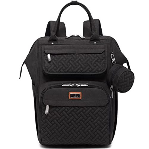 BabbleRoo Diaper Bag Backpack, Multifunction Nappy Changing Bag with Changing Pad, Stroller Straps & Pacifier Case, Unisex Stylish Travel Back Pack for Moms & Dads - Black