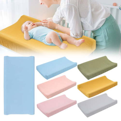 Coziro Soft Muslin Changing Pad Cover, Breathable Cotton Nursery Diaper Table Sheet for Baby Boys, Washable Infant Changing Mat Protector, Blue