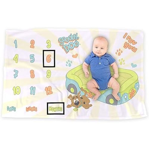 LOGOVISION Scooby Doo! Baby Milestone Blanket, 36"x58" I Ruv You, Unisex for Baby Boy and Girl