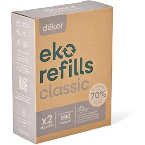 Diaper Dekor CLASSIC Diaper Pail Refills 2 Count Unscented Exclusive End-of-Liner Marking Quick & Easy to Replace Most Economical Refill System for Original and Eko Style Pails