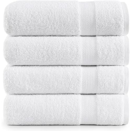 LANE LINEN Set of 4 Bath Towel (28"x54") - 100% Ring Spun Cotton - Turkish Cotton Towels for Bathroom - Quick Drying, Highly Soft & Absorbent Shower Towel Set - Hotel & Spa Quality - White Towel Set