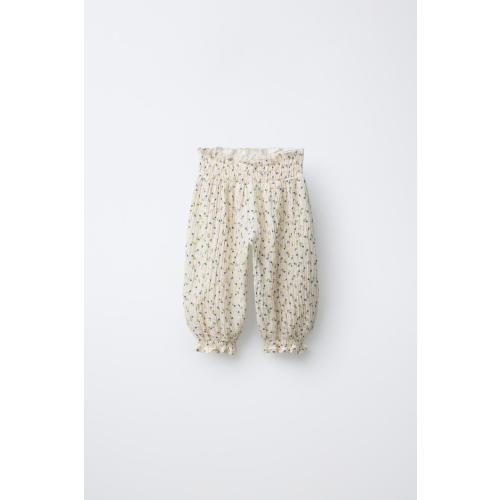 FLORAL TEXTURED BAGGY PANTS - Ecru | ZARA United States