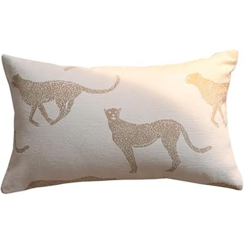 Croker Horse 12x20 inches Throw Pillow Cushion Covers - White Leopard Cheetah Chenille Jacquard Embroidery Couch Sofa Pillow Covers for Living Room Bedroom