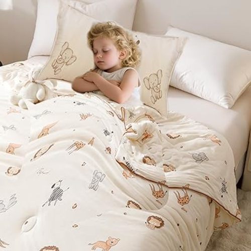 MorroMorn Toddler Bedding Set, Super Soft Baby Blanket Neutral Toddler Comforter Sets - 2 PCS Bed Set with Pillowcase Lightweight Breathable for Girls Boys Kids Infant Summer Spring Fall (Animals)
