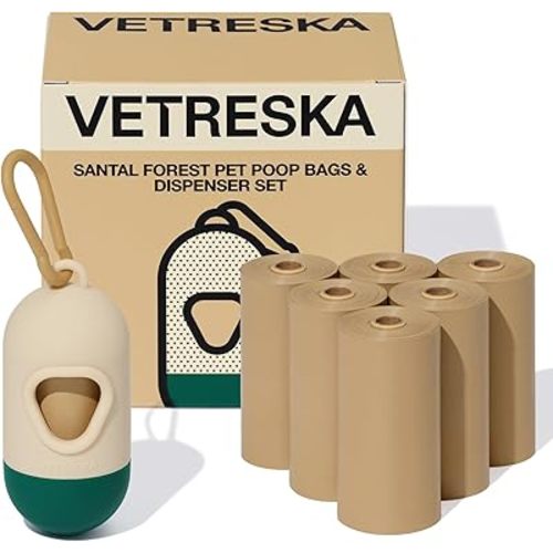 VETRESKA Dog Poop Bag with Dispenser, Leak Proof and Extra Thick Pet Waste Bags for Dog Walking and Cat Litter, Sandalwood & Almond Scented, 105 Count