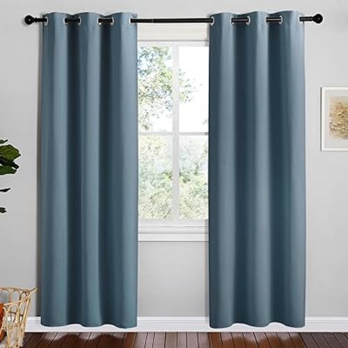 NICETOWN Smoky Blue Blackout Curtains 78 inches Length for Bedroom, 2 Panels, 42" Wide, Thermal Insulated Decoration Drapes for Office Window