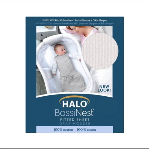 HALO - BassiNest Fitted Sheet 100% Cotton | Herringbone - cream ,