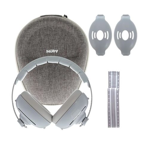 Nuby Soft Sounds 2-in-1 Noise-Canceling Baby Earmuffs with Travel Case - Adjustable Noise Protection for Infants and Toddlers - Gray