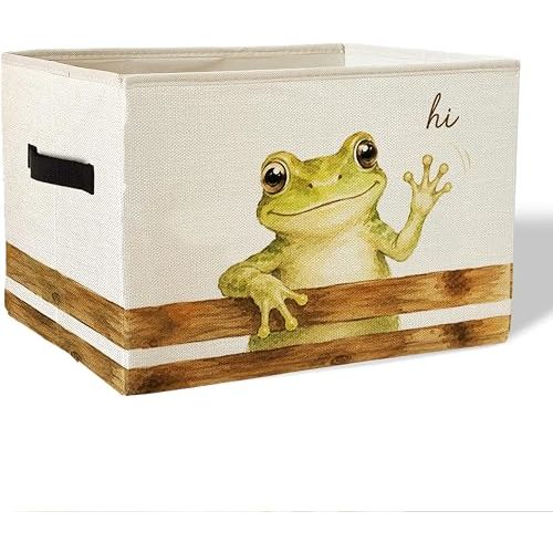 Frog Storage Bin with Handles, Cute Animal Foldable Toy Basket