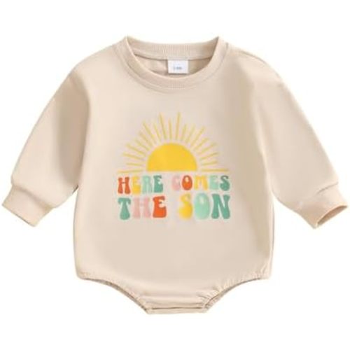 Baby Boy Girl Bubble Romper Here Comes The Son Long Sleeve Bodysuit Crewneck Sweatshirt Fall Winter Clothes 0-18M