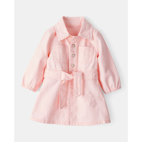 Baby Girl Embroidered Cotton Long-Sleeve Dress - Pink