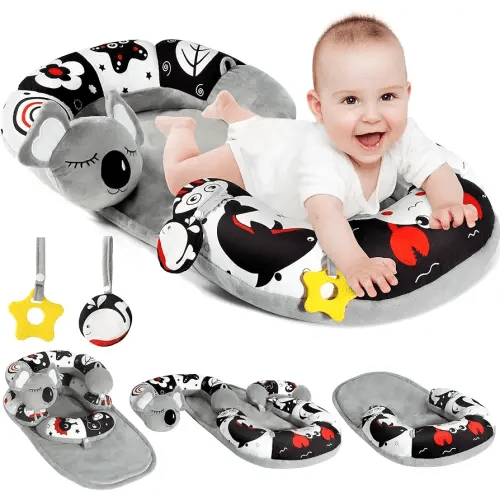URMYWO Tummy Time Mat - 4 in 1 Cozy Tummy Time & Seated Support Pillow, Tummy Time Pillow for Newborn 0-12 Months, Infant Baby Sit Me Up Floor Seat Early Sensory Development Gifts Tummy Time Play Toys