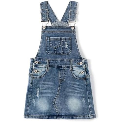 KIDSCOOL SPACE Baby Little Girls Skirt,Ripped Soft Strechy Denim Girls Summer Overalls Dress