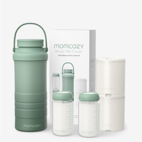 Momcozy 22oz Portable Breast Milk Cooler for Outdoor, Life Saver with 360° Total Cooling for 24 Hours, Larger Capacity Travel Breastmilk Chiller with 2pcs Baby Bottles for Breastmilk Storage, Green