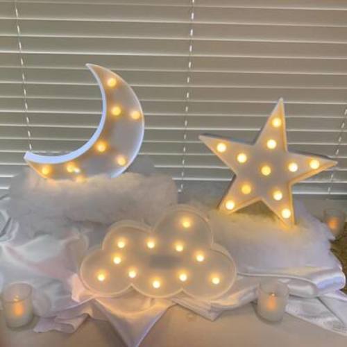 MOSZAR LLC - Moon Clouds Logo Night Light, White, Plastic, Decorative Art Lamp