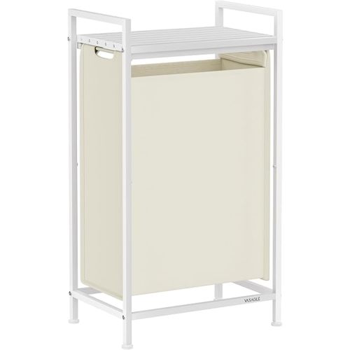 VASAGLE Laundry Hamper, Laundry Basket, Laundry Sorter with a Pull-Out and Removable Bag, Shelf, Metal Frame, 12.4 Gallons (47 L), 16.5 x 11 x 29.5 Inches, Cream White and Cloud White UBLH001W01