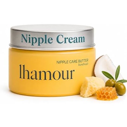 Lhamour Organic Nipple Cream Breastfeeding - Nipple Butter Balm with Coconut & Olive Oil, Beef Tallow, Beeswax, Soothing Nipple Butter Cream for Sore Cracked Nipples, Baby Safe Unscented Formula,1 oz