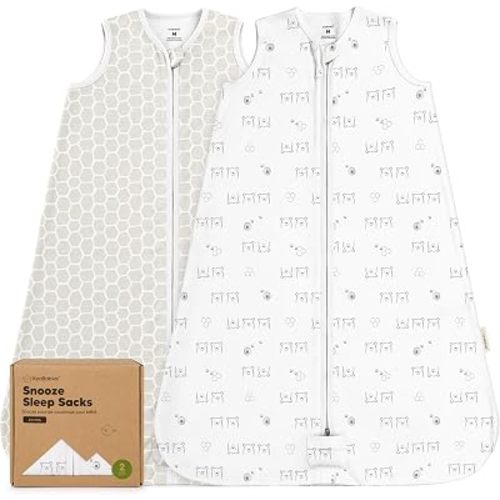 2-Pack Baby Sleep Sacks, Zipper Wearable Blanket - 100% Organic Cotton 0.5TOG, Soft Lightweight Toddler Sleeping Sack 6-12 months, Easy to Wear Newborn Swaddles Sleepsack (BumbleBear, M)