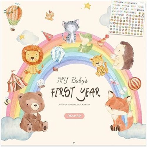 Bright Day Baby's First Year Calendar, Memory Book with Milestone Stickers and Storage Pocket, Baby Keepsake Tracker - 1st Year Tracker