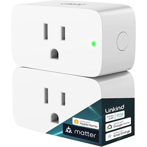 Linkind Matter Smart Plug, Work with Apple Home, Siri, Alexa, Google, SmartThings, Smart Outlet 15A/1800W Max, Smart Home Automation, APP Remote Control,Timer&Schedule, 2.4G Wi-Fi Only, 2 Pack