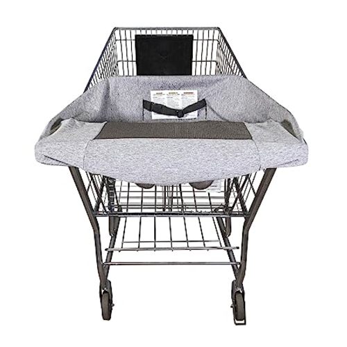 Boppy Compact Shopping Cart Cover, Antibacterial Treated, Gray Heathered with Storage Pouch, Easy-on Stretch Fabric for Single and Wide Shopping Carts and Playground Swings, 6-48 Months