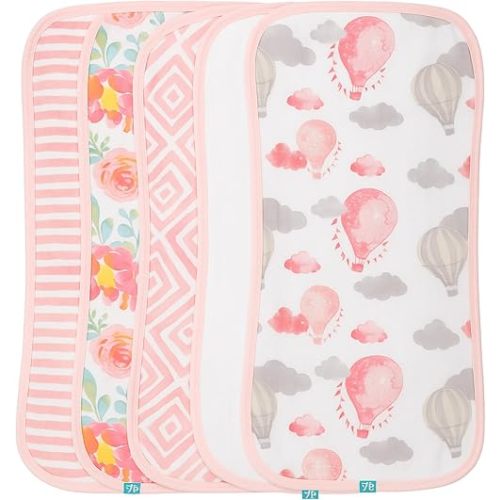 Featherhead™ 5-Pack Muslin Burp Cloths for Baby Girl Large 22" X 11" - Ultra Soft & Extra Absorbent Cotton Terry Backing (Garden Floral)