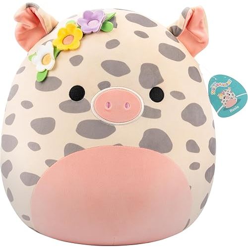Squishmallows Original 16in Rosie The Spotted Pig with Flower Pin – Official Jazwares Plush (Large)