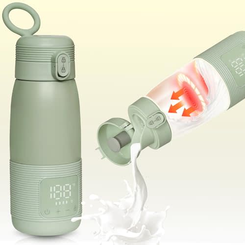 Portable Bottle Warmer for Travel - Dual Heating Modes for Breast Milk & Water, Fast 3-Min Heat, 12oz Large Capacity, Long-Lasting Battery, Fits Most Bottles