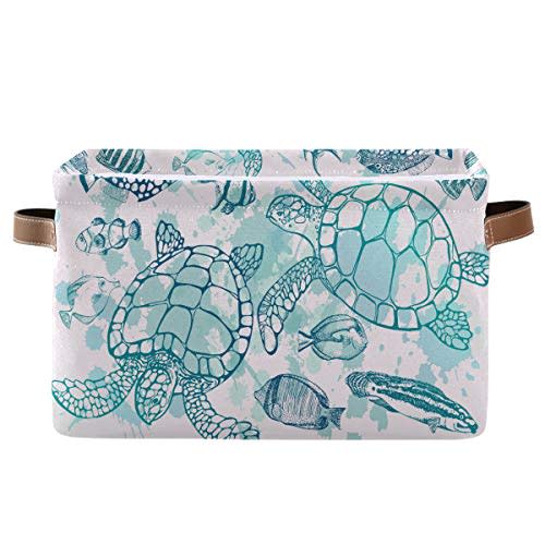 Storage Basket Cube Tropical Ocean Sea Turtle Fish Large Collapsible Toys Storage Box Bin Laundry Organizer for Closet Shelf Nursery Kids Bedroom,15x11x9.5 in,1 Pack