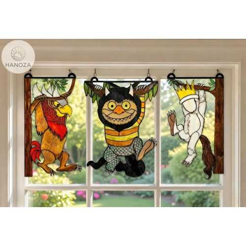 Where the Wild Things Are Suncatcher, Wild Thing Monster Swinging on Branch, Max in Wolf Suit Suncatcher, Nursery Storybook Decor