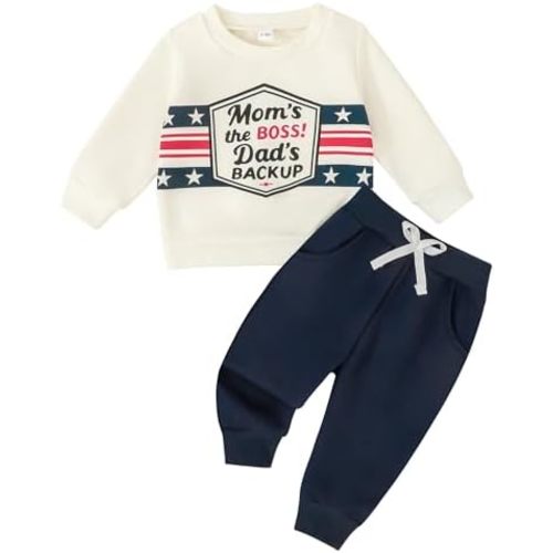 Toddler Baby Boy Clothes Funny Words Long Sleeve Pullover Sweatshirt Joggers Pants Set 2Pcs Fall Winter Outfits