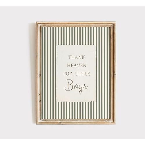 Thank Heaven For Little Boys Print, Green Boy Nursery Decor, Boy Nursery Wall Art Neutral Boys Room Vintage Cottagecore Quote Thank Heaven For Little Print Green Decor