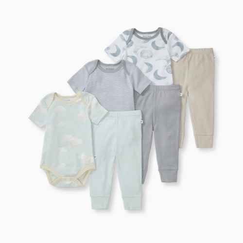 Burt's Bees Baby Organic Short Sleeve Bodysuit & Pant Set (3 Pack) - Blue Quarry, 0-3 M