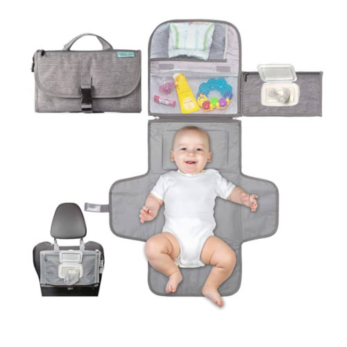 Kopi Baby Portable Diaper Changing Pad - Baby Diaper Changer Travel Bag with Wipes Pocket, Smart Design Portable Changing Mat, Infant Travel Station Kit, Gift for Newborn Girl & Boy - Grey, Classic