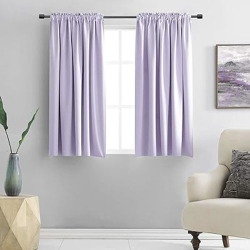 DONREN 54 Inch Length Lavender Purple Blackout Curtains for Kitchen - Small Window Treatment Rod Pocket Curtain Drapes for Bedroom(Set of 2 Panels)