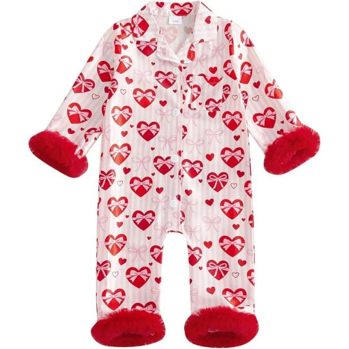 Multitrust Newborn Baby Girl Striped Silk Pajamas Button Down Feather Trim Long Sleeve Satin Infant Pjs One Piece Jumpsuit