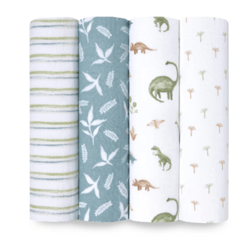 Dino Jungle Cotton Muslin Swaddle 4 Pack | aden + anais
