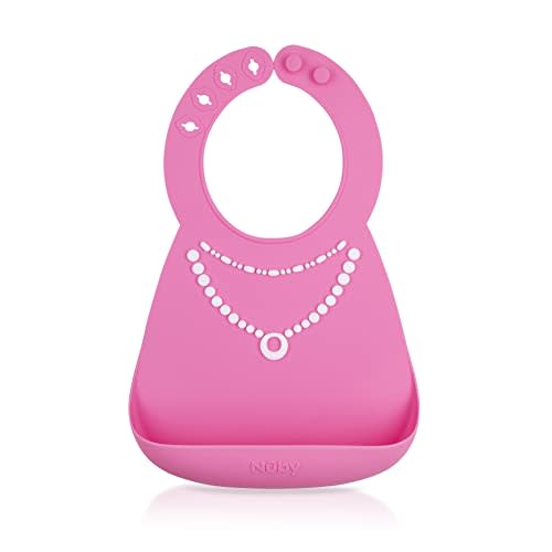 Nuby 3D Soft Silicone Baby Bib with Scoop - Silicone Bib for Toddlers and Babies 6+ Months - Pearl Necklace