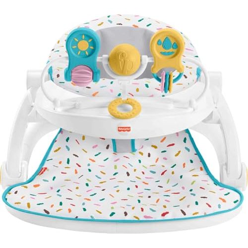 Fisher-Price Portable Baby Chair Deluxe Sit-Me-Up Floor Seat with Snack Tray, Newborn Activity Toys & Rainbow Sprinkles Washable Pad