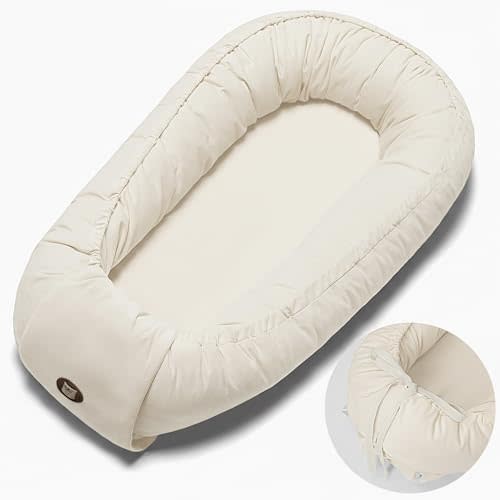 Baby Lounger, Adjustable Baby Lounger for Newborn 0-24 Months, Breathable & Soft Infant Lounger,Tummy Time Lounger for Home and Travel,Baby Girls & Boys Babies Stuff, Mother's Day Gift for Her, Beige