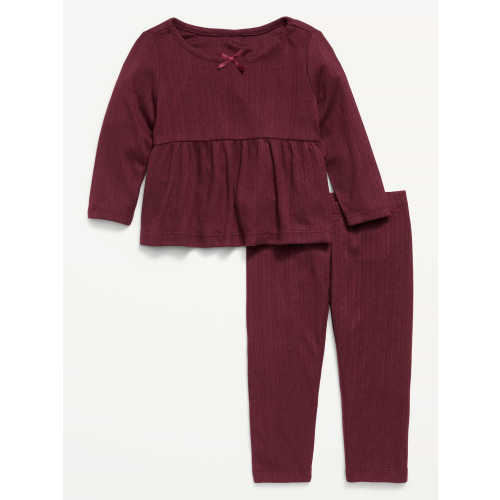 Long-Sleeve Pointelle-Knit Top and Pants Set for Baby