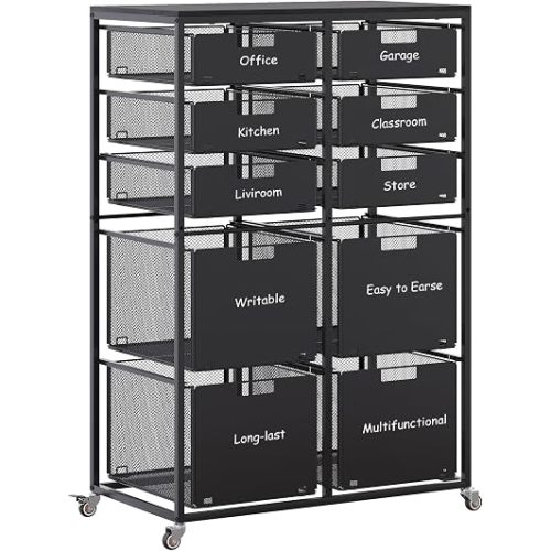 EasyPAG Rolling Storage Cart With 10 Drawers, Metal Craft Organizers with Wood Tabletop for Home, Letter/Legal Size Rolling File Cart for Office, Classroo and Dorm, Black