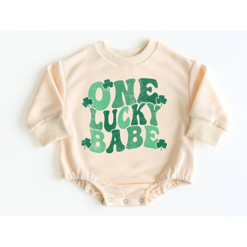 One Lucky Babe St. Patrick's Day Bubble Romper Sweatshirt, St. Patrick's Day Baby Outfit, St. Patricks Day Shirt, Baby Bodysuit, Baby Outfit