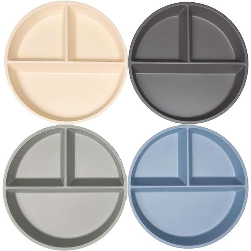 WeeSprout Divided Bamboo & Melamine Plates for Kids - Set of 4 Toddler Dinnerware, Food Grade, Kid Safe with Divided Design for Picky Eaters, Dishwasher Safe, Reusable Modern Tableware