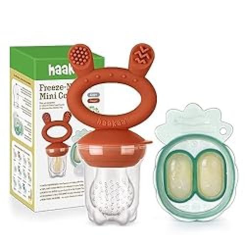 Haakaa Baby Fruit Food Feeder & Mini Freezer Nibble Tray Combo, Breastmilk Popsicle Molds for Baby Cooling Relief, BPA Free Silicone Feeder for Safe Infant Self Feeding, 4 Month+ (Copper)