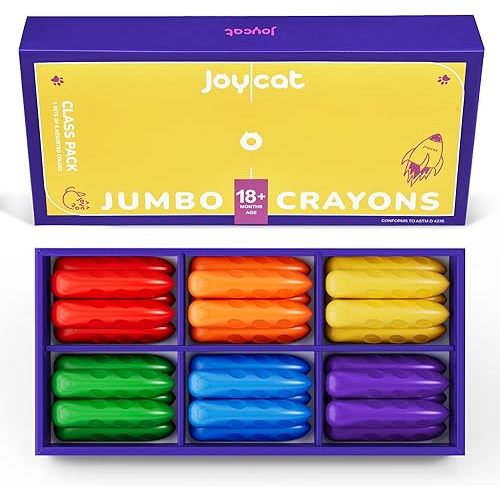 JoyCat Jumbo Crayons bulk for Toddlers 1-3 4 5 6 year old Kid,Easy-Grip,Unbreakable,Non-Toxic,Washable,big,Triangular,fat toddler Crayons pack&box,Art Supply for kids party favors,6 Colors 30 count.