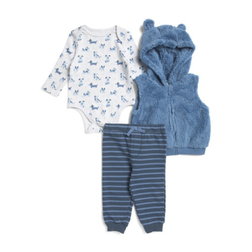 Newborn Boys 3pc Puppies Bodysuit Vest And Pants Set | Baby Boys (0-24m) | Marshalls